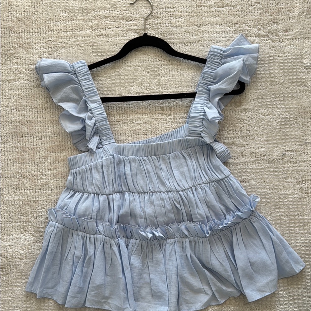 Light Blue Ruffled Women's Top - Picture 4 of 7